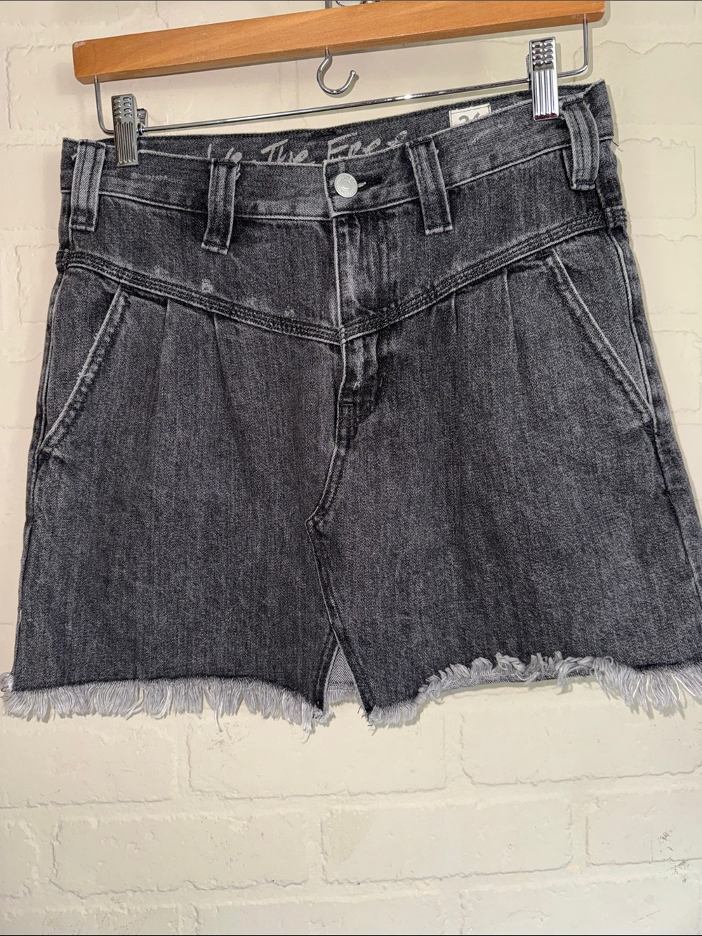 We the free skirt washed gray jean denim Frayed Hem pockets free people 26